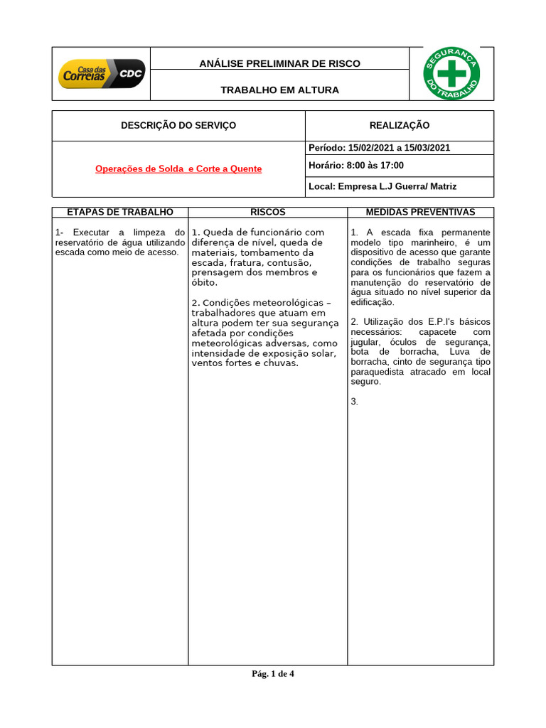 Análise de Risco em Trabalho em Altura | PDF | Eletricista