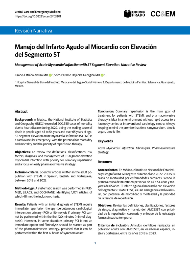 Manejo Del Infarto Agudo Al Miocardio Con Elevación Del Segmento | PDF ...