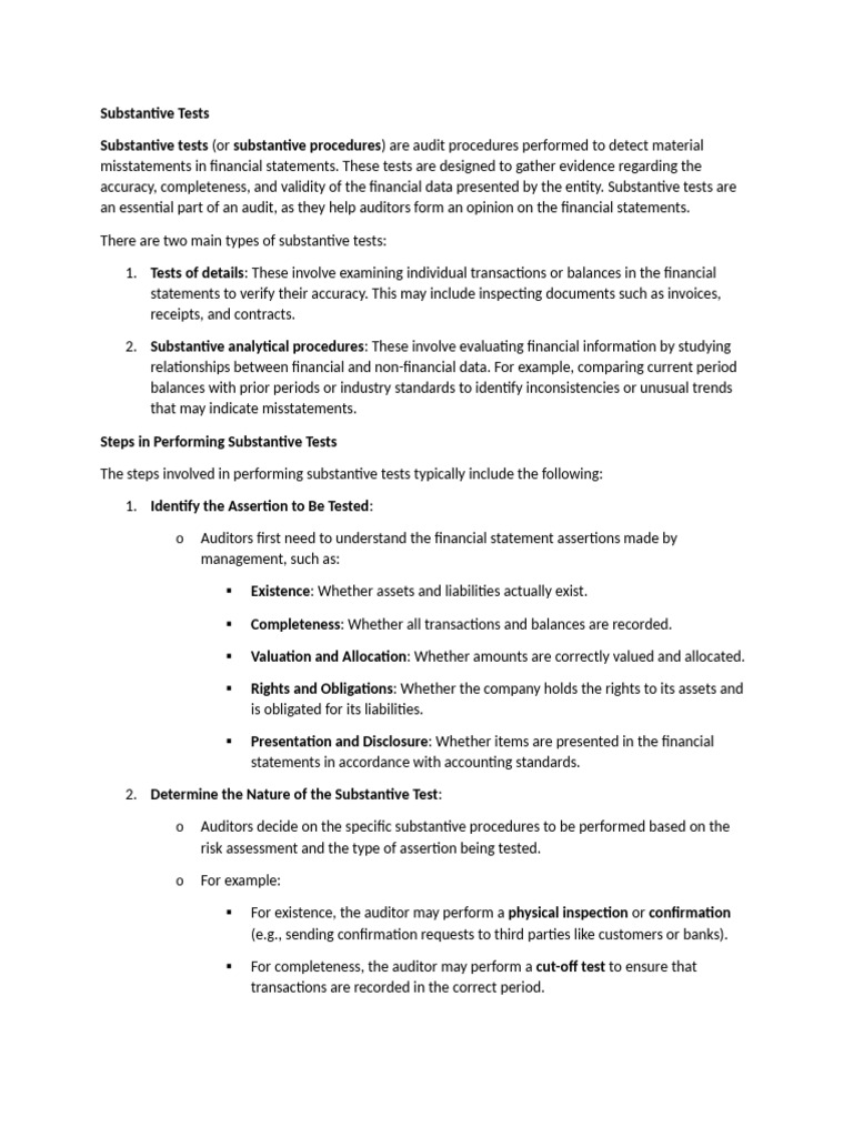 Substantive-Tests | PDF | Audit | Financial Statement