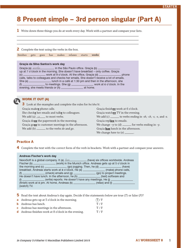 Present Simple 3rd Person Singular Guide | PDF | Linguistic Typology ...