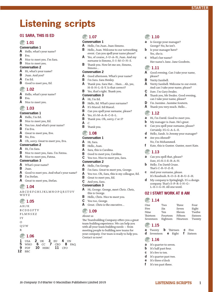 In Company 3.0 Starter Listening Scripts | PDF