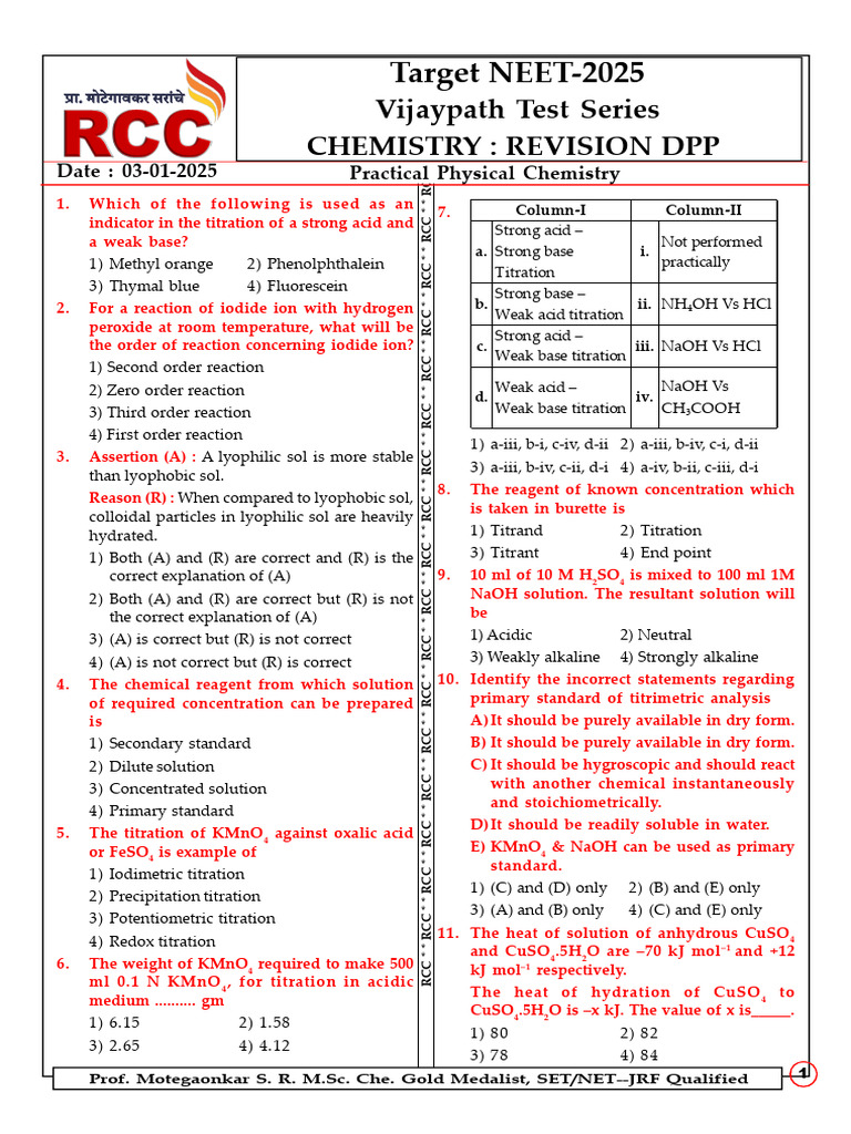 15_ Practical Physical Chemistry 03-01-2025-1 | PDF | Titration | Chemistry