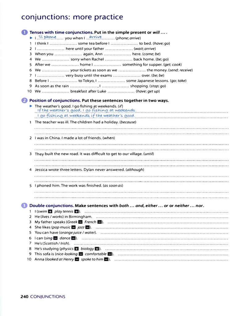 Conjunctions Practice Exercises | PDF