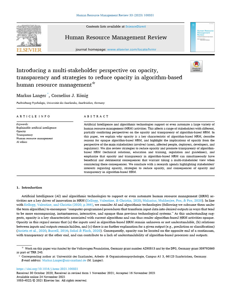 Reducing Opacity in Algorithmic HRM | PDF | Artificial Neural Network ...