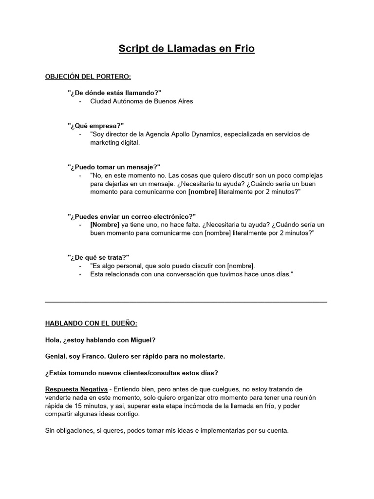 Script de Llamadas en Frío para Ventas | PDF | Publicidad digital
