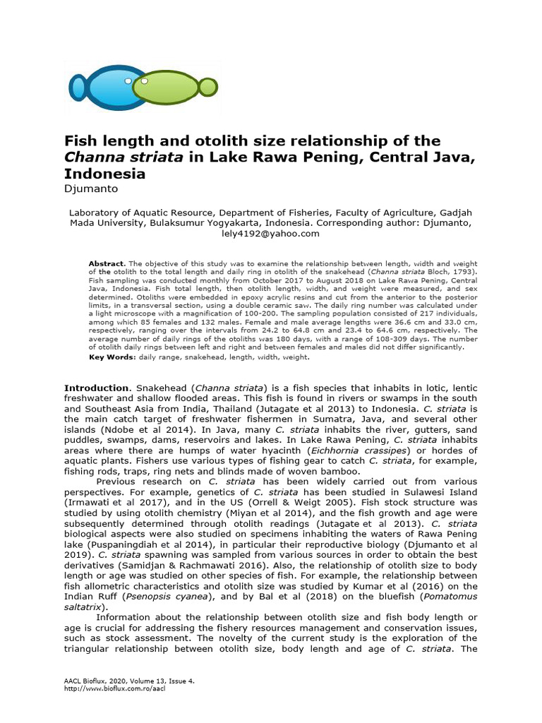 Channa Striata Otolith-Fish Length Study | PDF | Fish