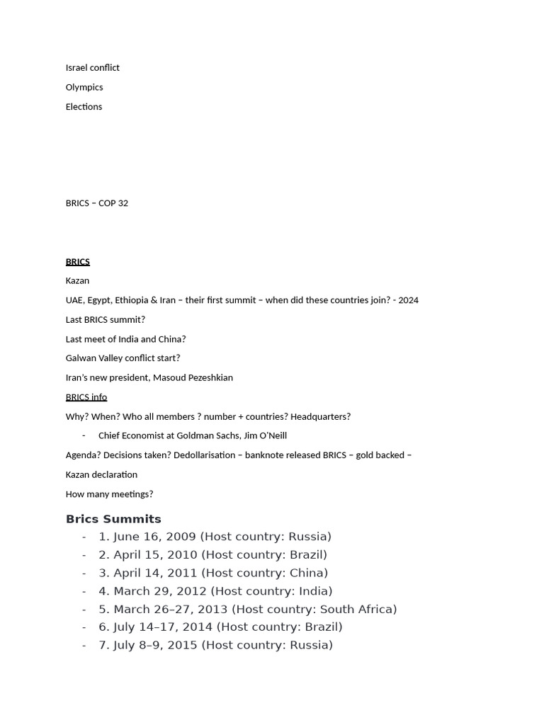 Overview of BRICS and Global Events | PDF