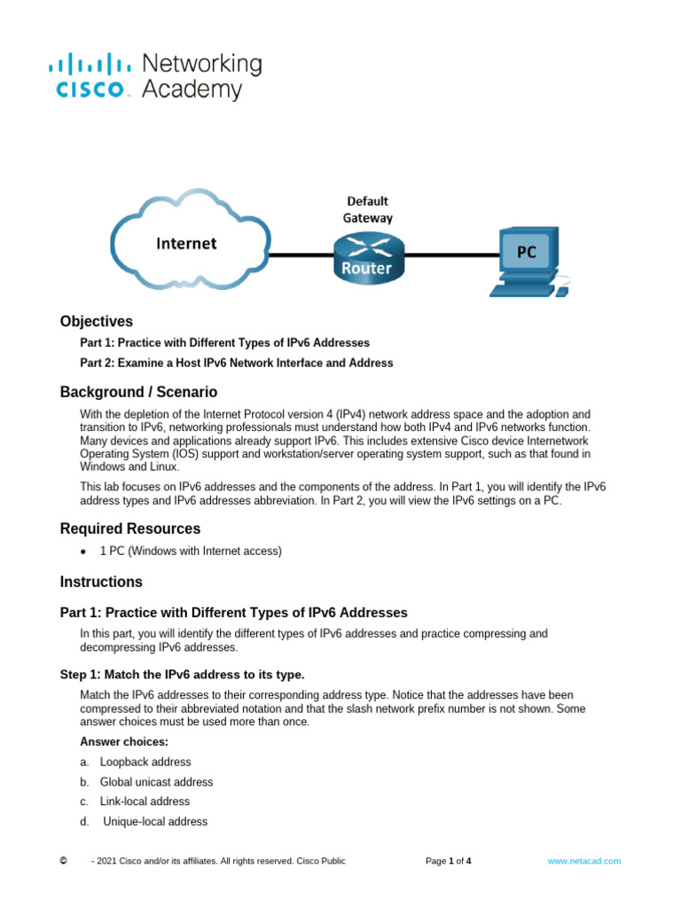 IPv6 Address Identification Lab | PDF | I Pv6 | Ip Address