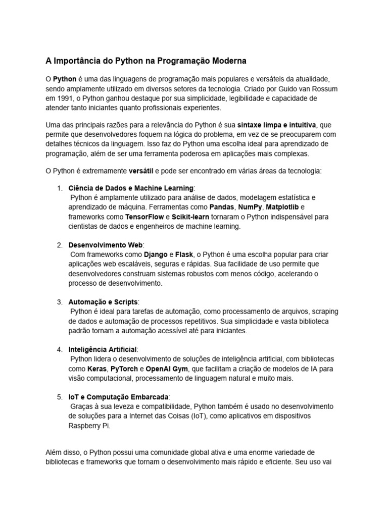 Python: A Linguagem Essencial da Tecnologia | PDF | Python (linguagem ...