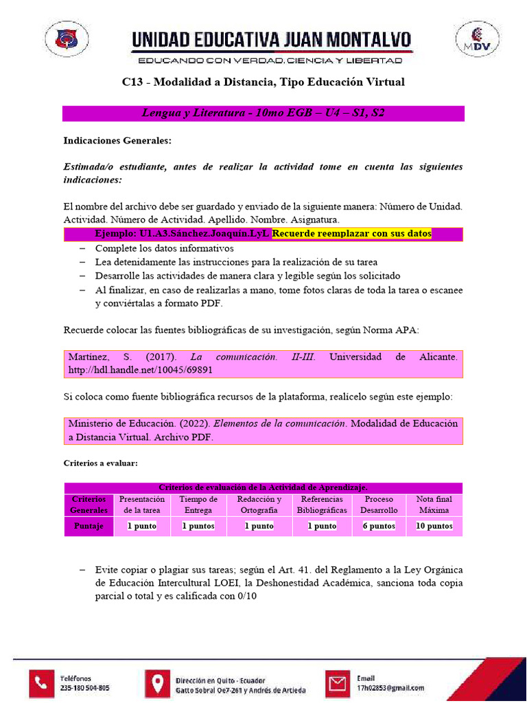Actividad de Aprendizaje 1 Unidad 4 Lengua. | PDF