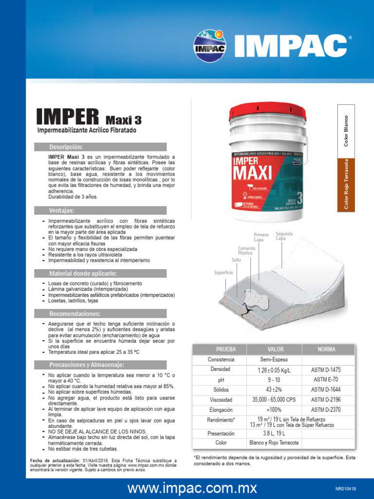 Impermeabilizante Acrílico IMPER Maxi 3 | PDF | Hormigón | Materiales