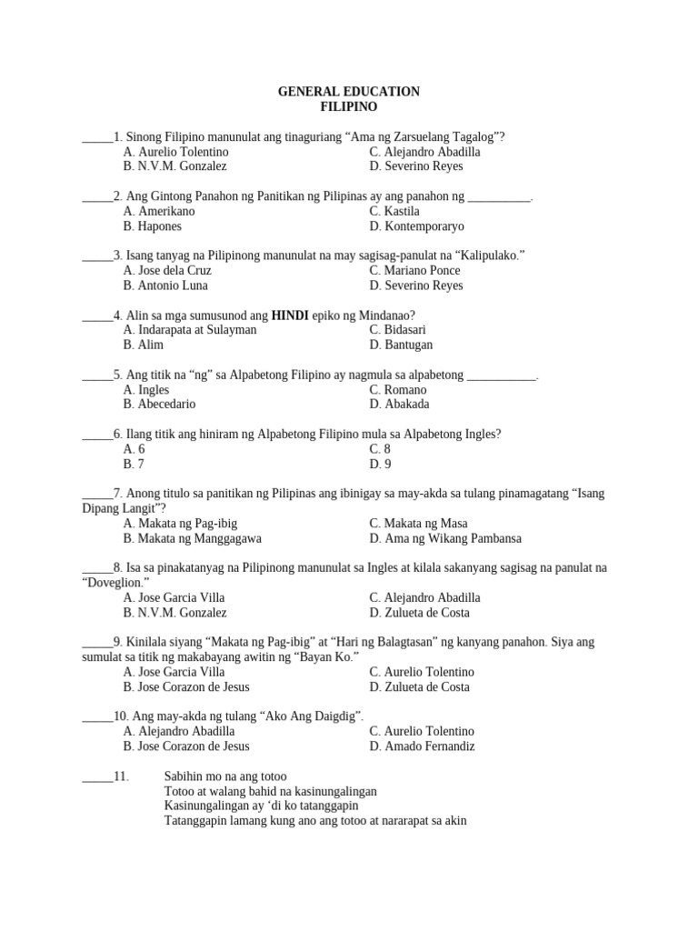 General Education - Filipino | PDF