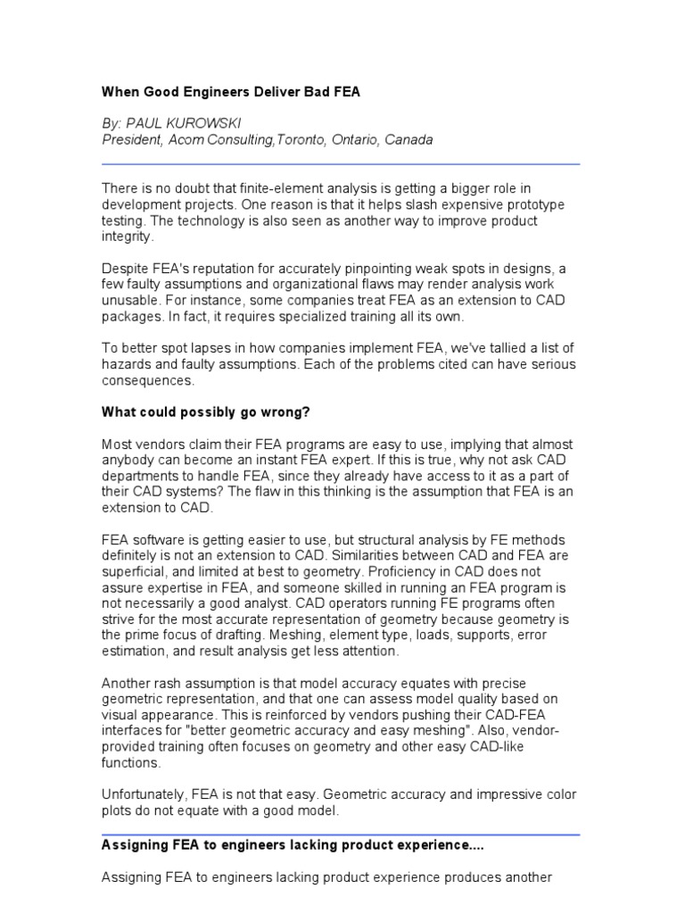 FEA Pitfalls: Ensuring Accurate Analysis | PDF | Finite Element Method ...