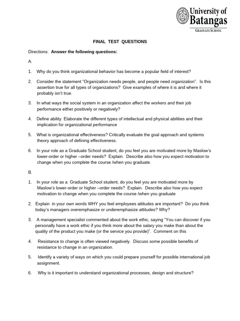 Organizational Behavior Exam Questions | PDF
