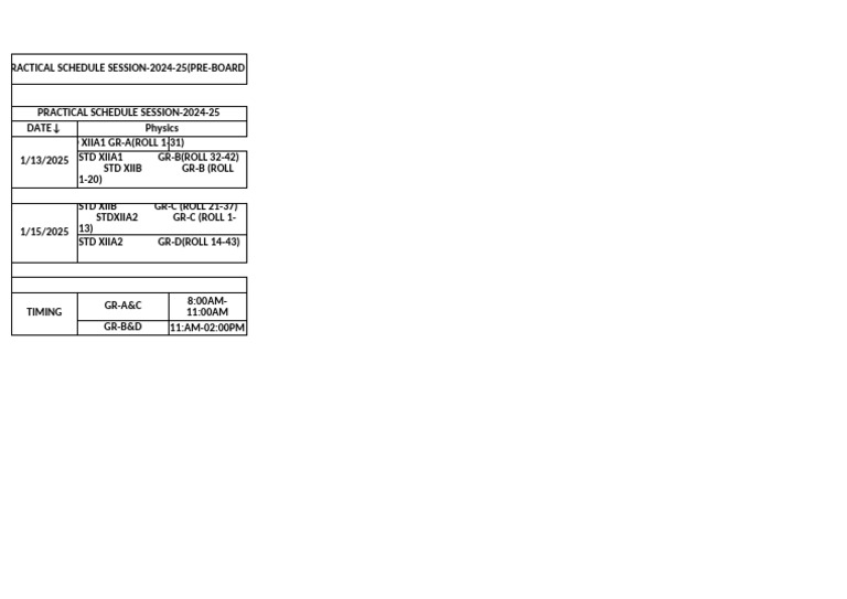 Physics Practical Schedule 2024-25 | PDF