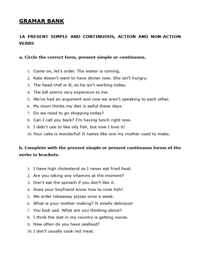 Present Simple and Continuous - p.20 - ANSWERS | PDF