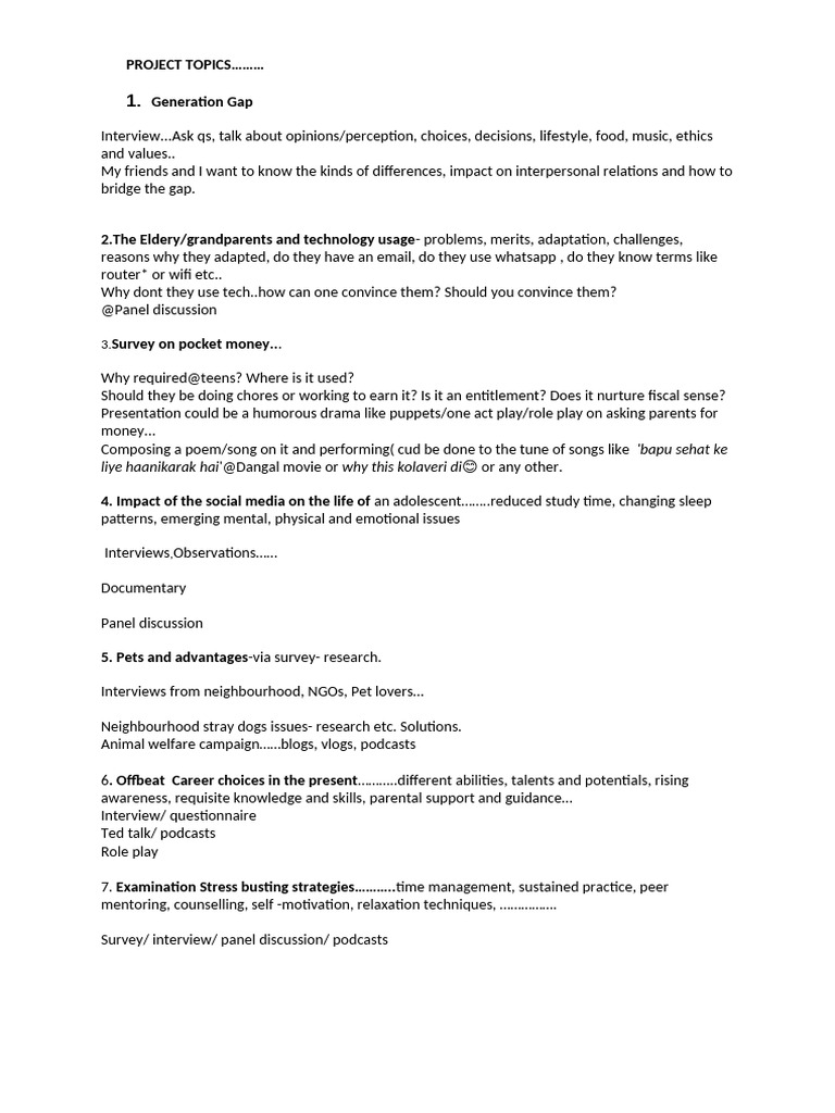 Class XI Project Topics | PDF