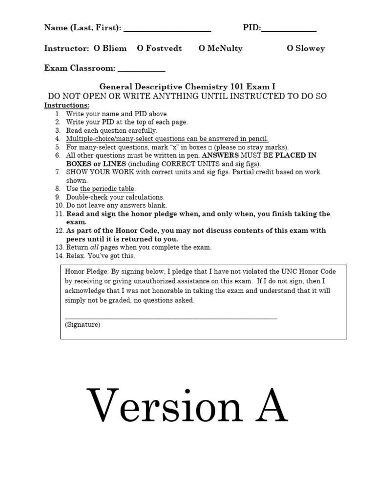 FA23+Exam+1+Practice+1+Blank | PDF | Atoms | Electron