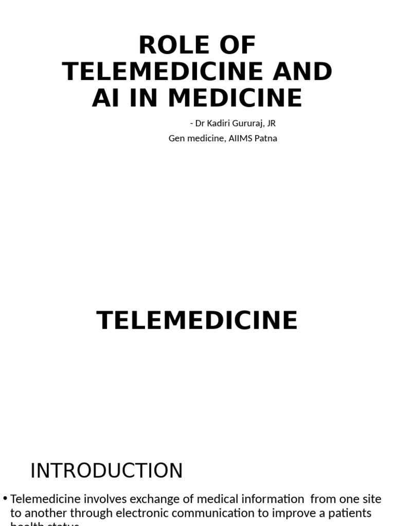 Role of Telemedicine and Ai in Medicine | PDF | Artificial Intelligence ...