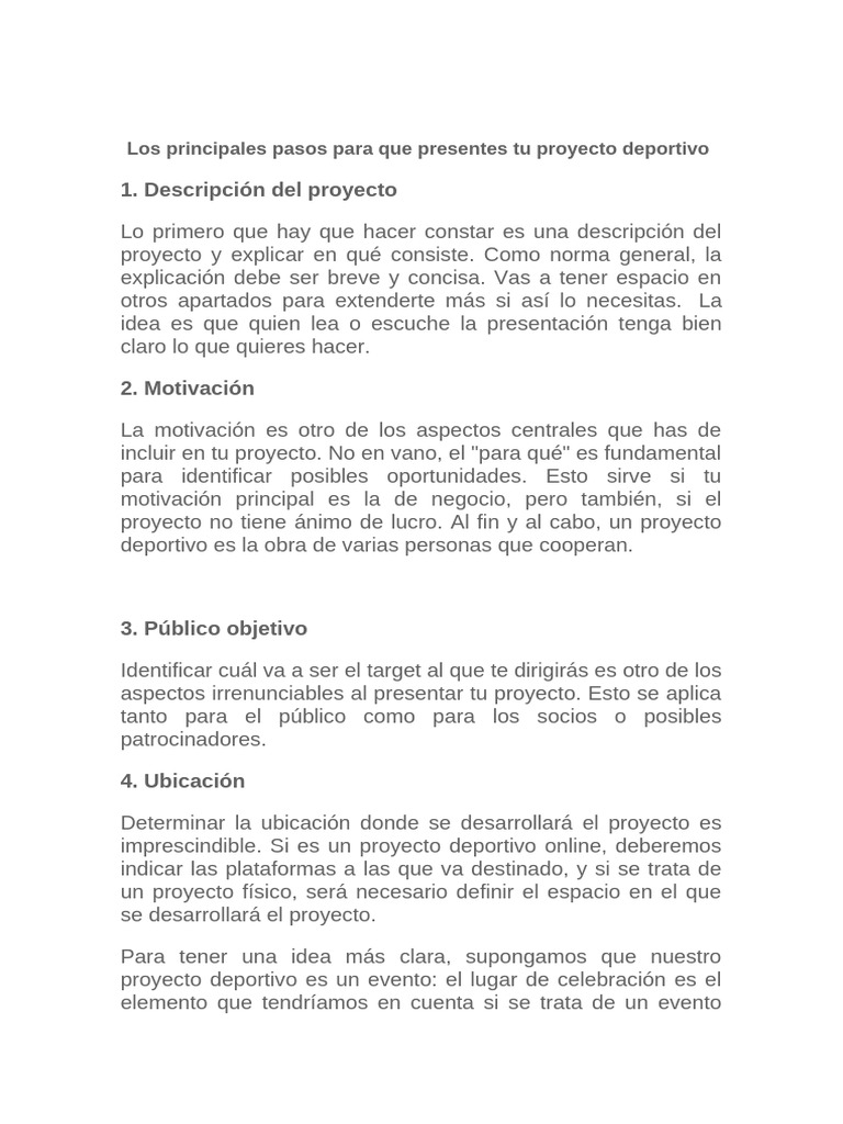 Pasos Clave para Presentar un Proyecto Deportivo | PDF | Presupuesto