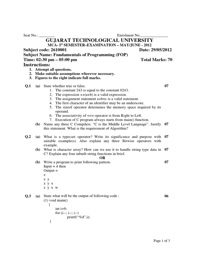 2610001 MAY -2012 NEW | PDF | Computer Programming | Computing