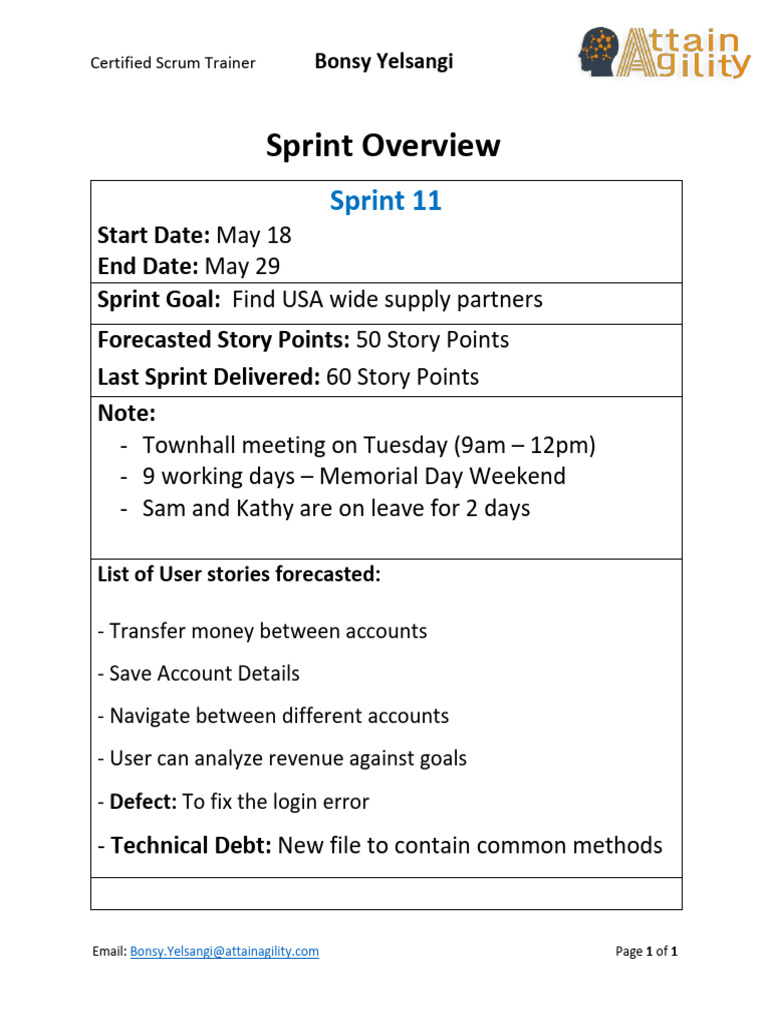 Sprint 11 Overview and User Stories | PDF
