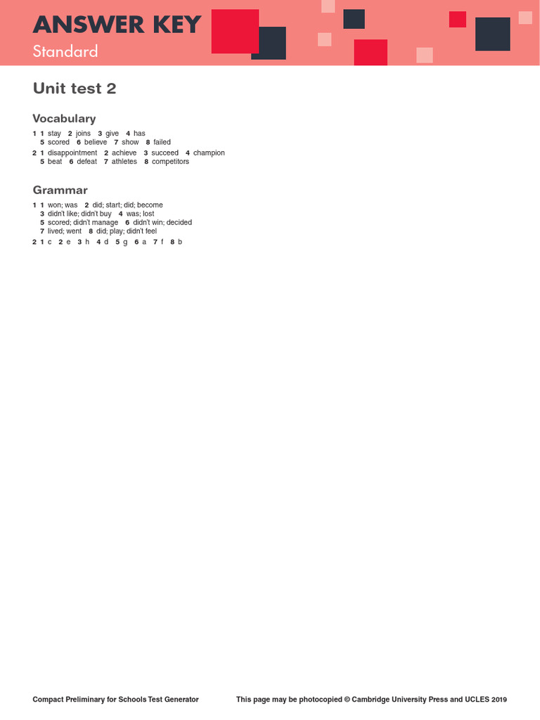 Compact Preliminary Test Answer Key | PDF