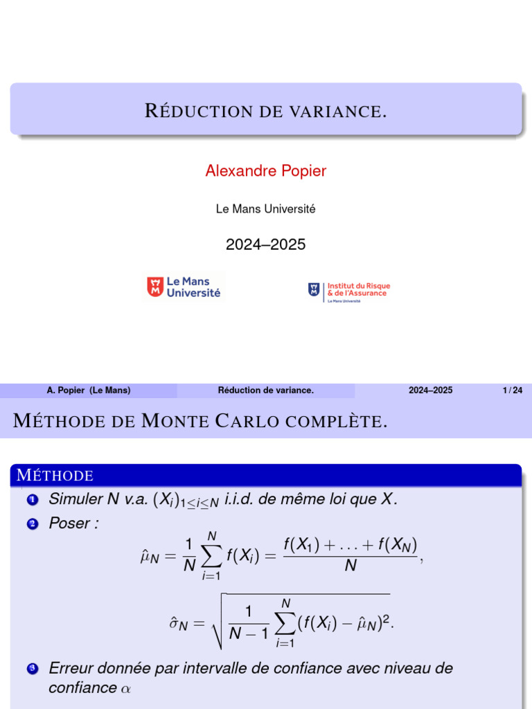 Réduction de Variance en Méthode Monte Carlo | PDF | Intervalle de ...