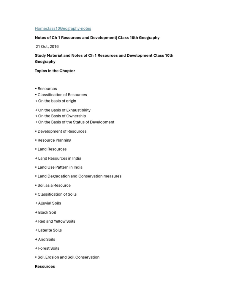 Geography ch1 notes | PDF | Soil | Resource