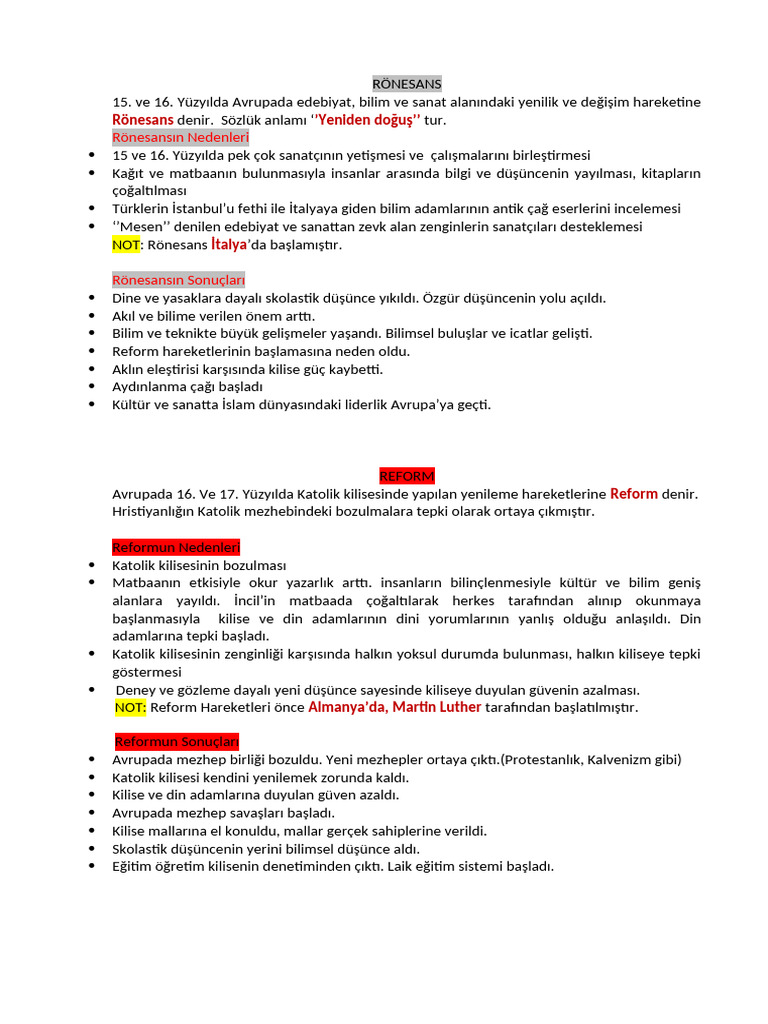Rönesans Ve Reform | PDF