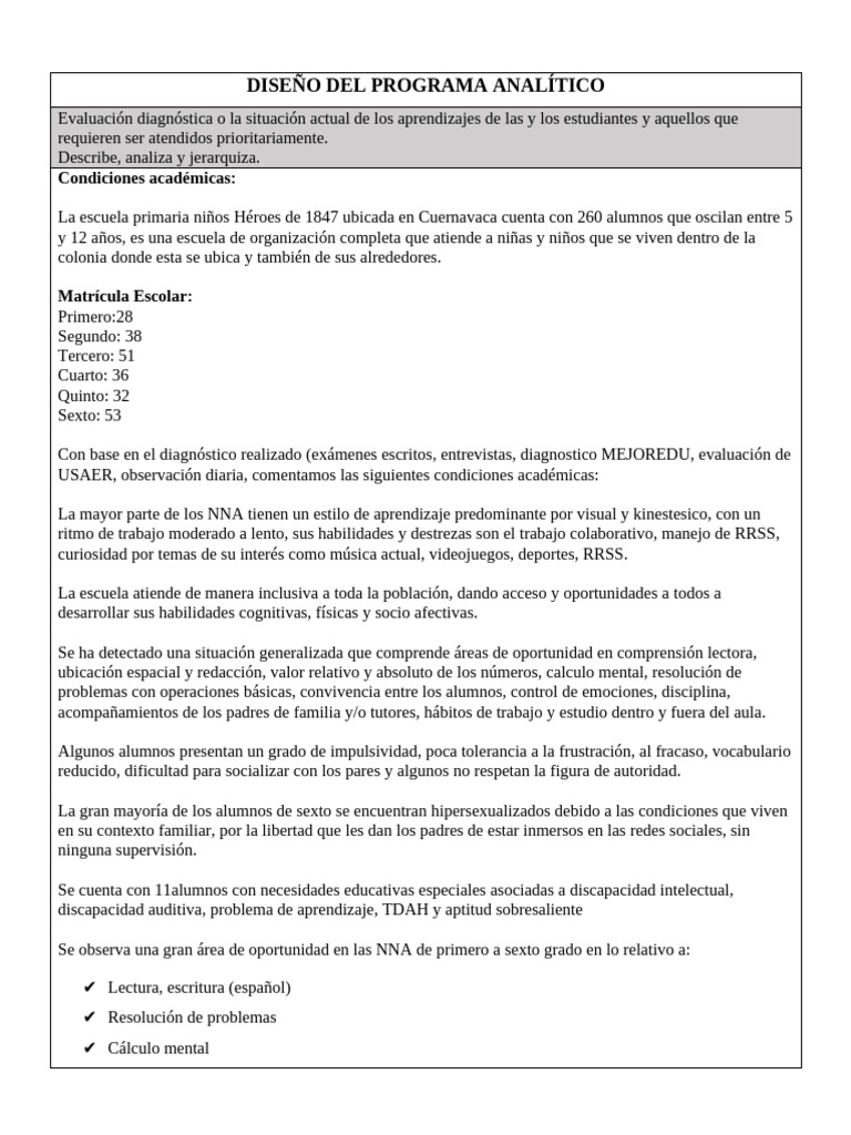 Programa Analítico 4 B | PDF | Aprendizaje | Escuelas