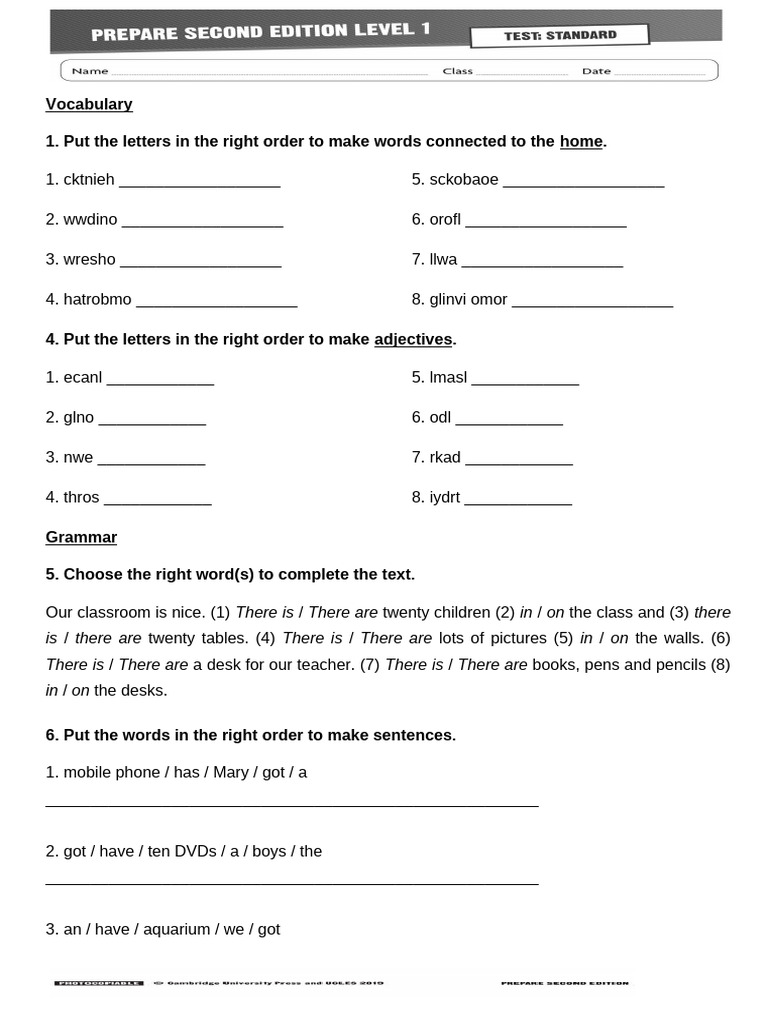 A1 - Unit Test 3 - 4 Without Answers A | PDF | Language Mechanics ...