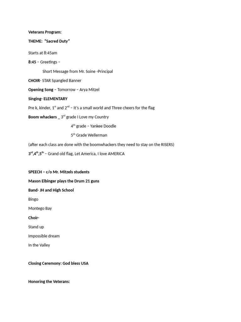 Veterans Program: Sacred Duty Ceremony | PDF