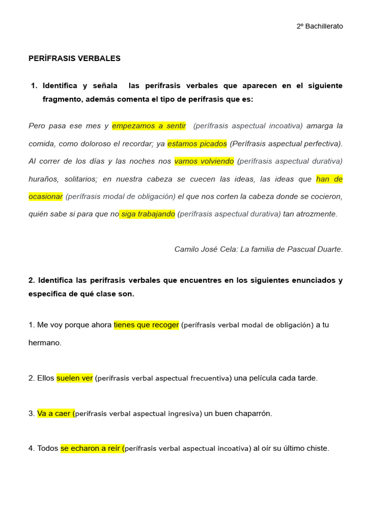 Perífrasis Verbales en 2º Bachillerato | PDF