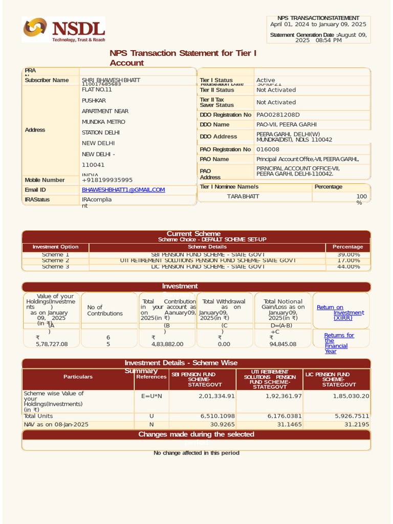 NPS Transaction Statement Summary | PDF | Pension | Business