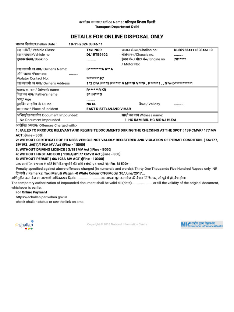Echallan parivahan gov in Mparivahan API Print PDF Challan No x7prhHNQ 