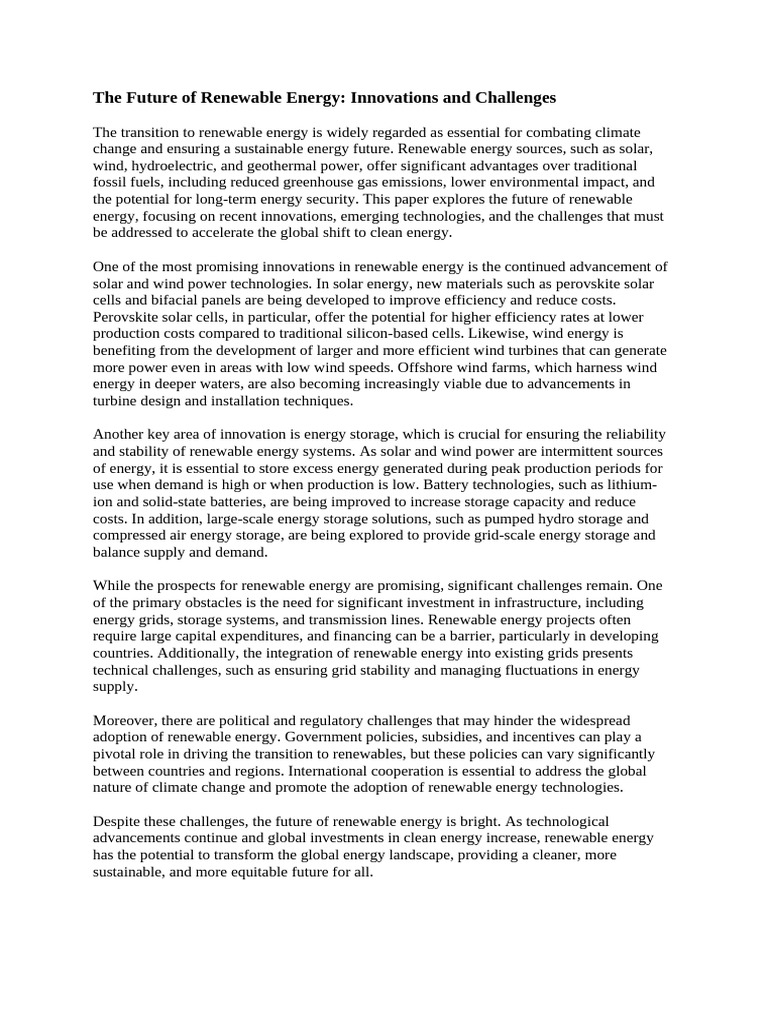 Future of Renewable Energy Innovations | PDF | Wind Power | Renewable ...