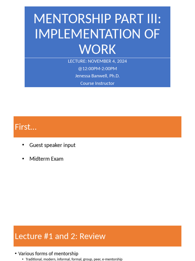 KPE355 Mentorship Part III - Implementation of Work 2024 SLIDES | PDF ...