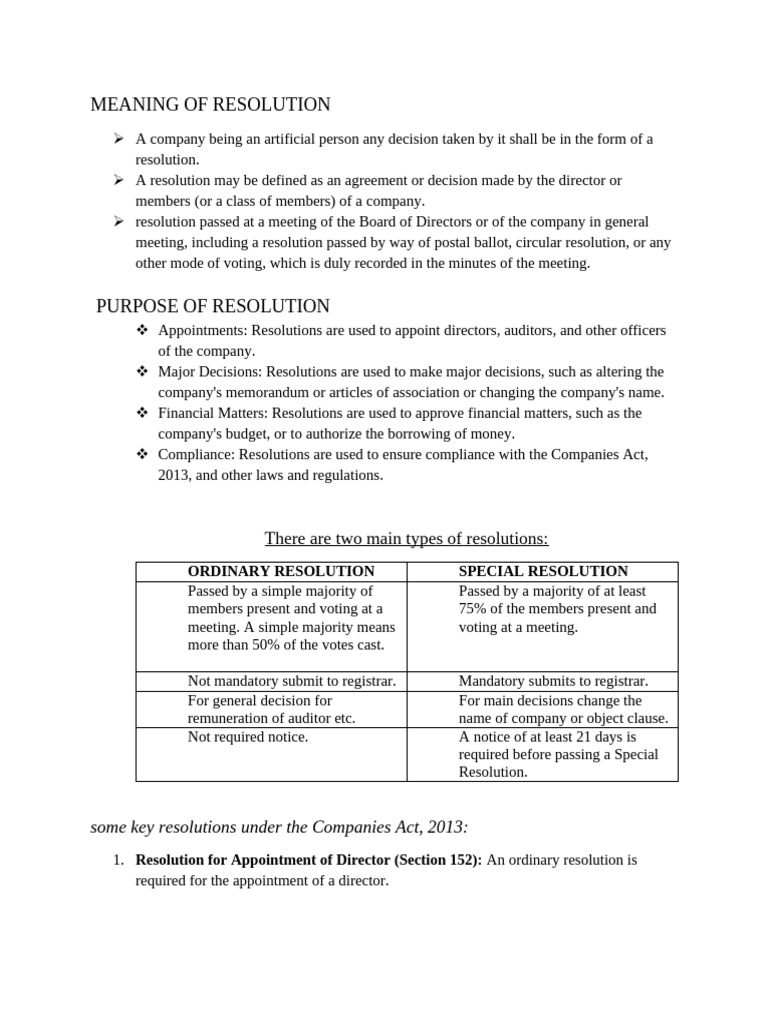 Ordinary vs Special Resolutions Explained | PDF | Articles Of ...