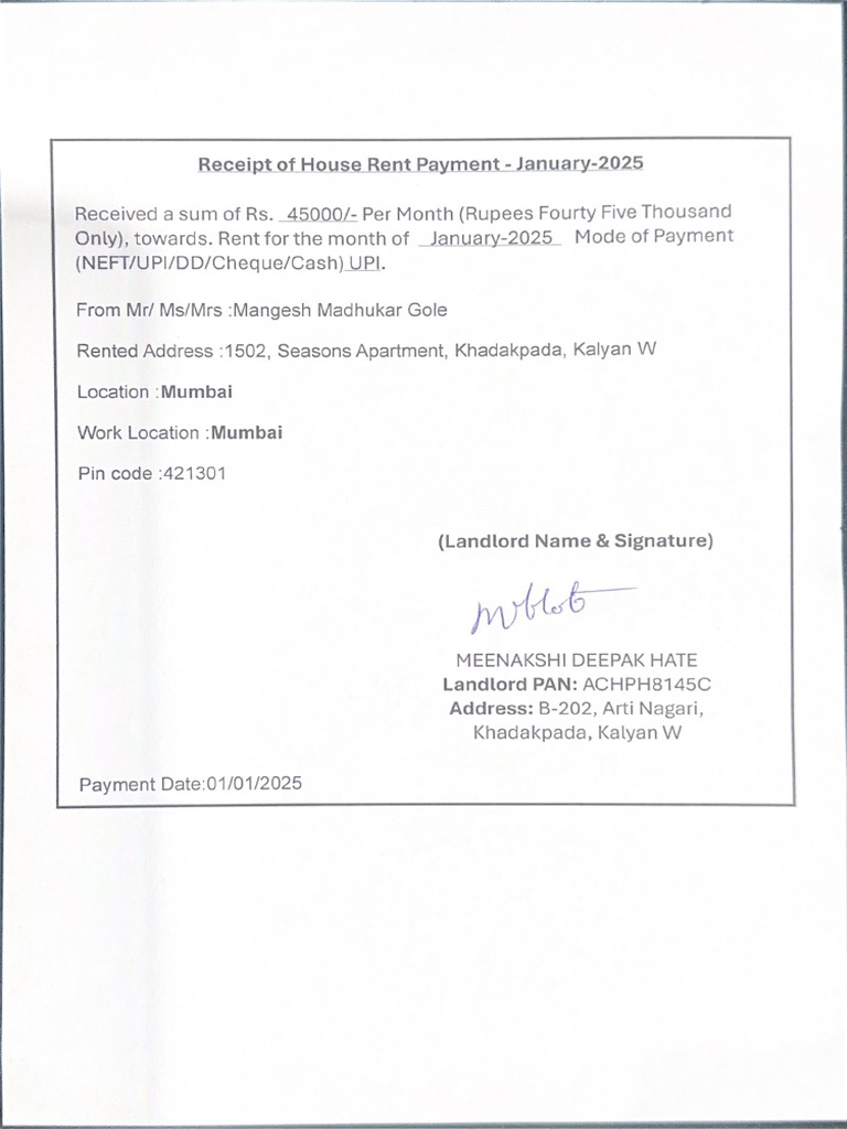 Rent Receipts-Jan | PDF