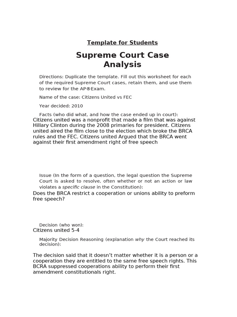 Citizens United v. FEC Case Analysis | PDF