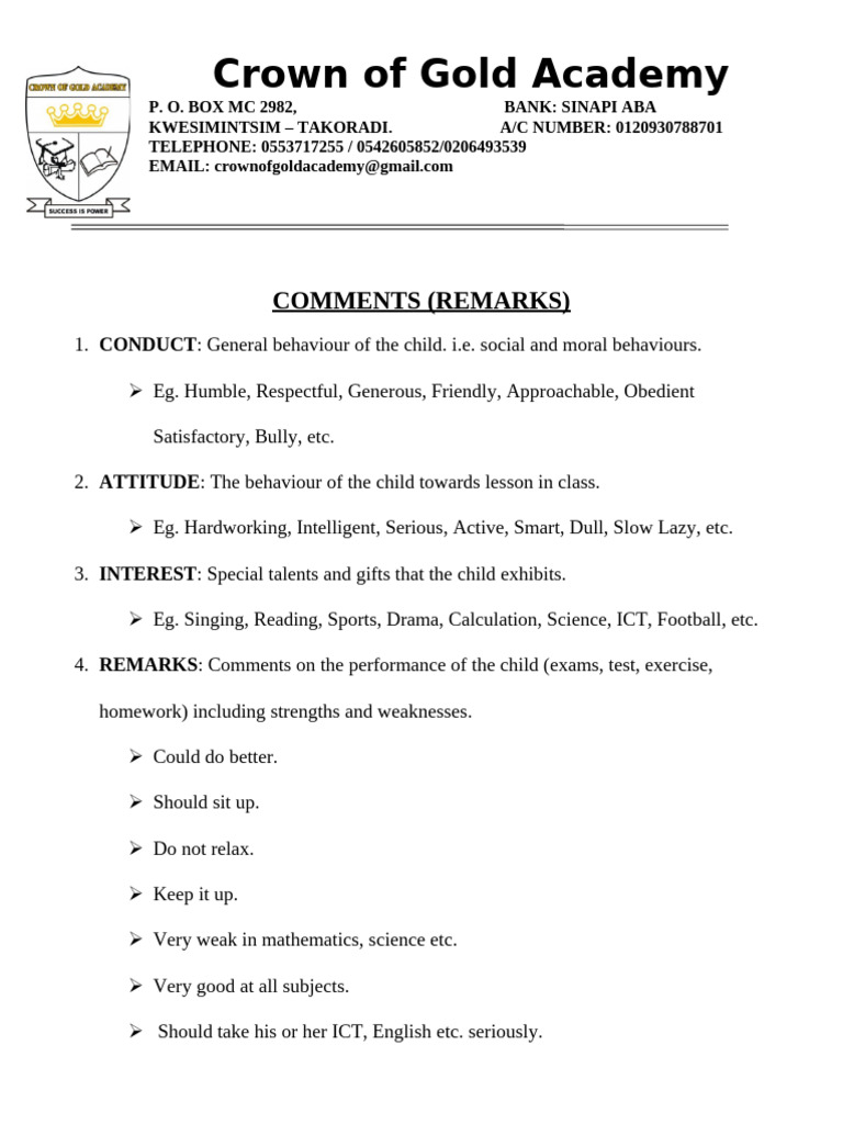 Exams Remarks Pdf