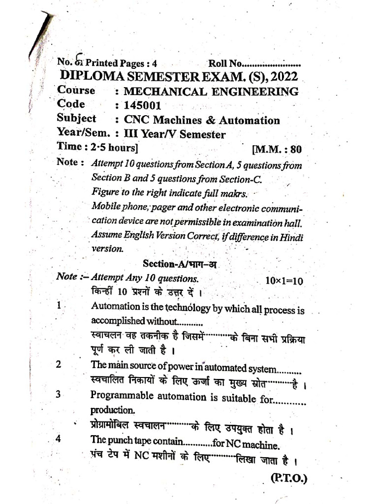 CNC Previous Year Paper | PDF