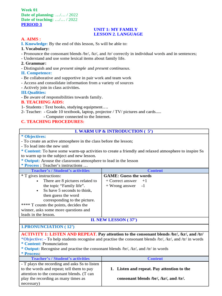 Unit 1 - Lesson 2 - Language | PDF | Vocabulary | Word