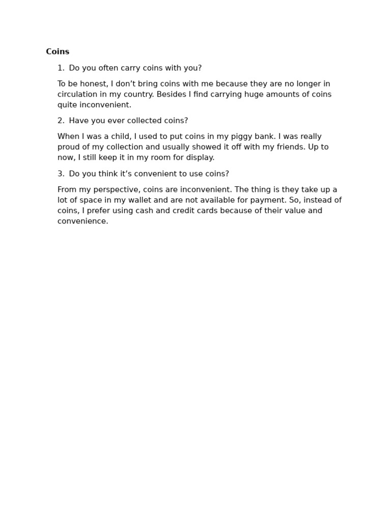The Inconvenience of Carrying Coins | PDF