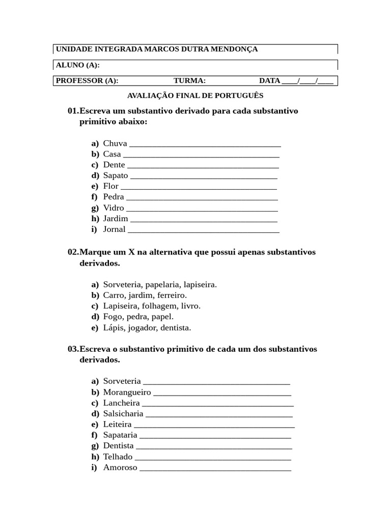 Substantivos Primitivos e Derivados | PDF | Tempo