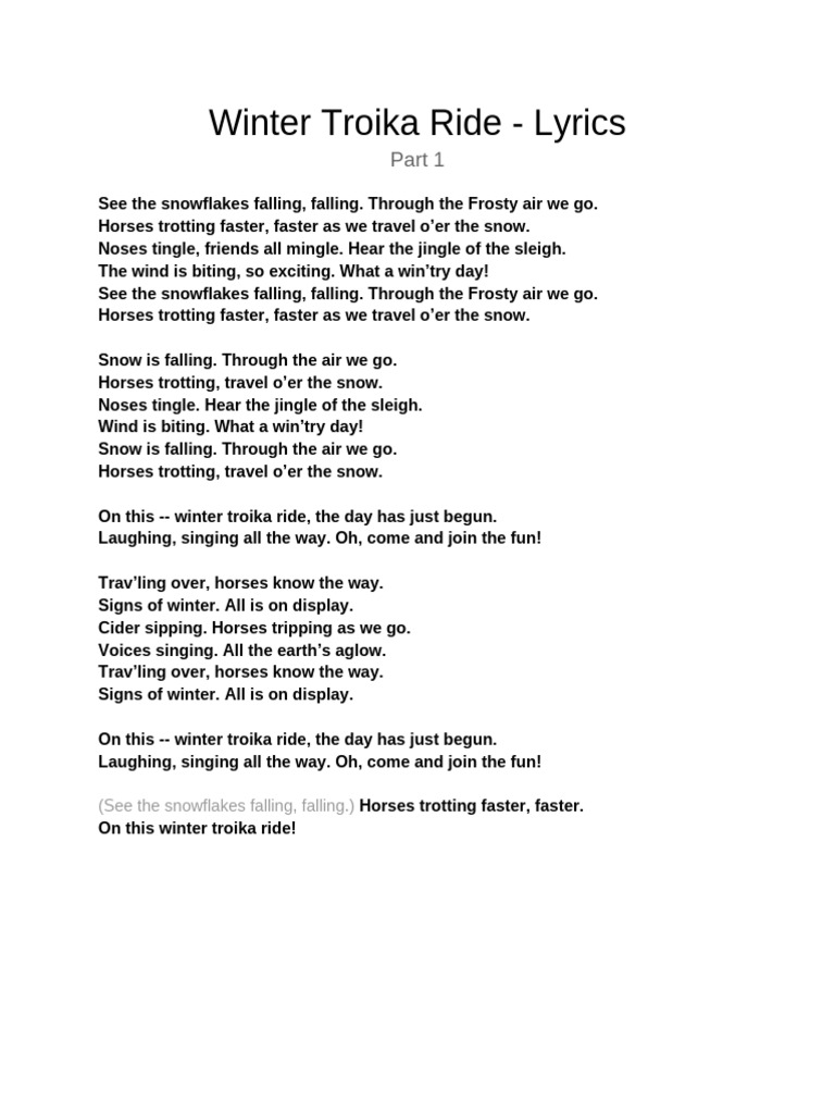 Winter Troika Ride Lyrics | PDF