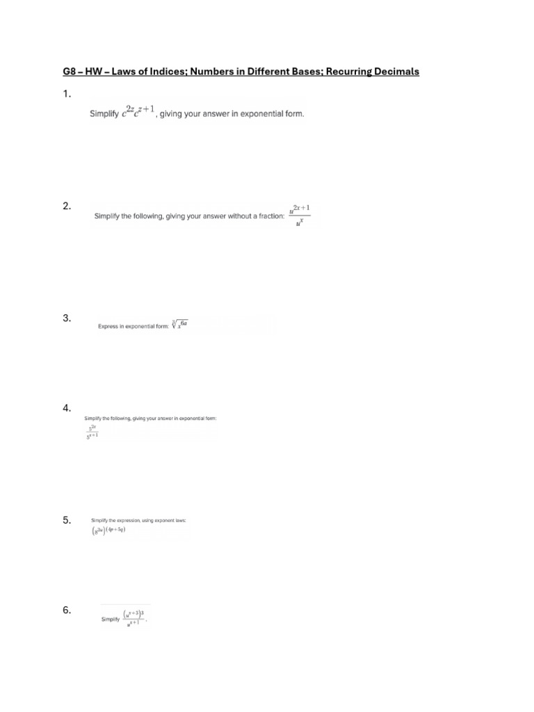 Laws of Indices & Number Conversions | PDF