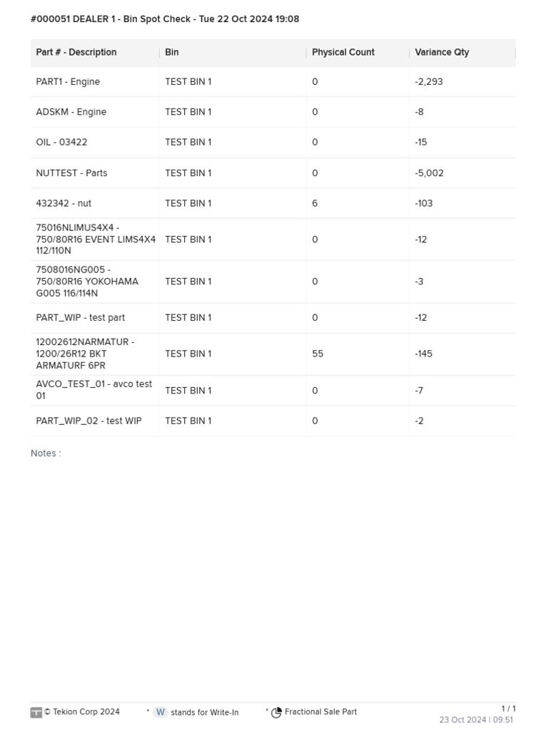 Dealer Bin Spot Check Report 2024 | PDF