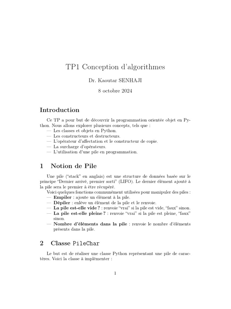 TP Python : Pile et POO en Algorithmes | PDF | Programmation ...
